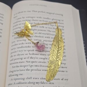 Gold and Pink Feather Metal Bookmark